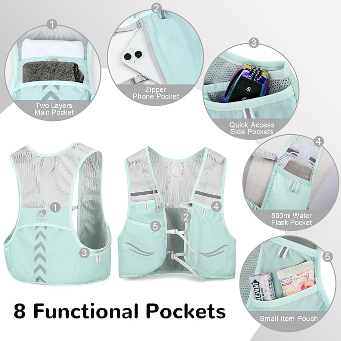 Lightweight Running Vest with 2pcs 500ml Water Bottle for Men Women, Reflective Water Vest Hydration Pack Hydropack for Hiking, M/L
