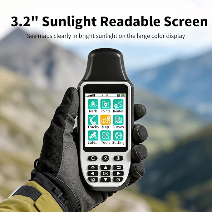 S190 Handheld GPS Navigator, Rugged Handheld GPS for Hiking with 3-Axis Compass, 3.2" Color Display, Handheld GPS with Preloaded USA Topo Maps, 64GB Memory and Extra Battery Life