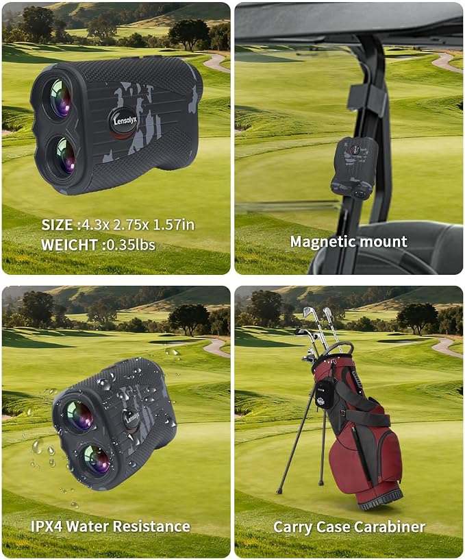 Lensaylx Golf rangefinder,1200 Yards Laser Golf Rangefinder with Slope,7X Magnification,Pin Flag Pole Lock,IPX4 Waterproof,Rechargeable Battery Magnetic Strip Laser Rangefinders for Golf and Hunting