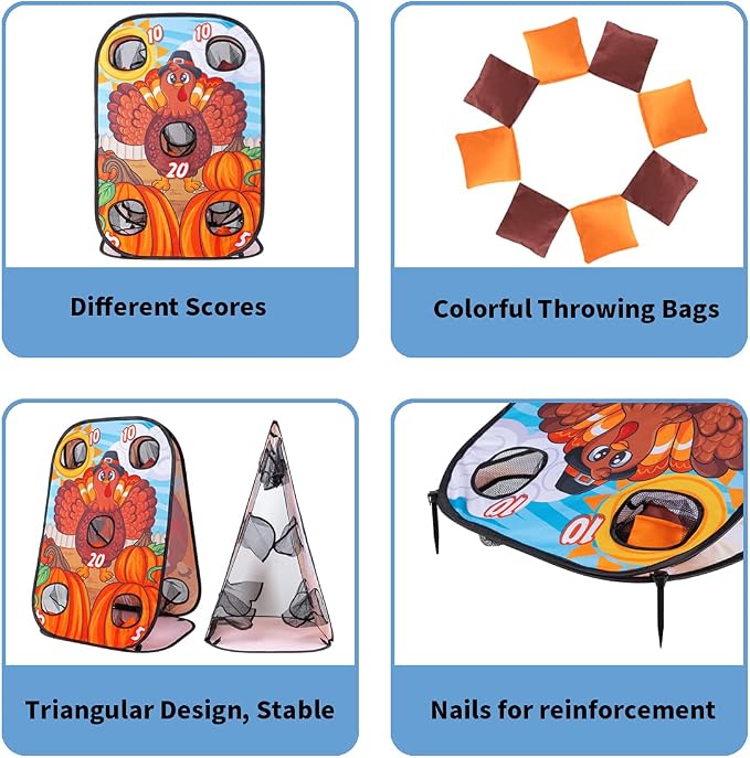 JOYIN Thanksgiving Portable Collapsible 5 Holes Toss Game Board with 8 Bean Bags for Outdoor Indoor Yard Games, Backyard Party and Thanksgiving Theme Party Favor Supplies