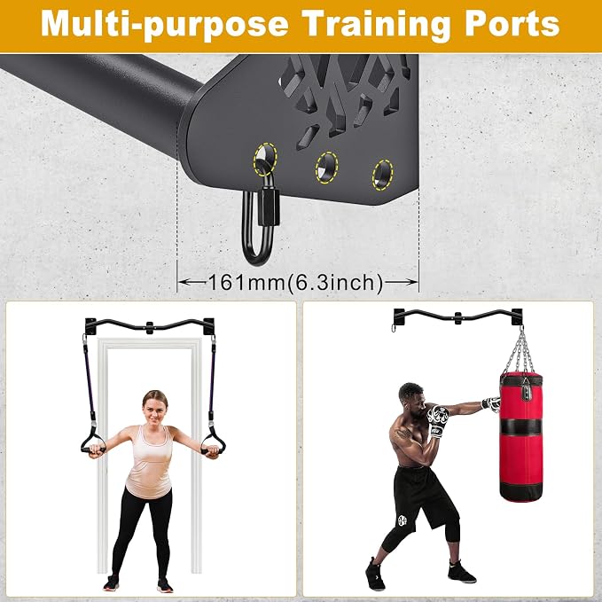 Kipika Wall Mounted Pull Up Bar - Heavy Duty 450 LB Capacity Doorway Chin Up Bar for Home Gym, Sturdy Steel Construction with Resistance Band Hooks | Hanging Exercise Bar for Full Body Workout