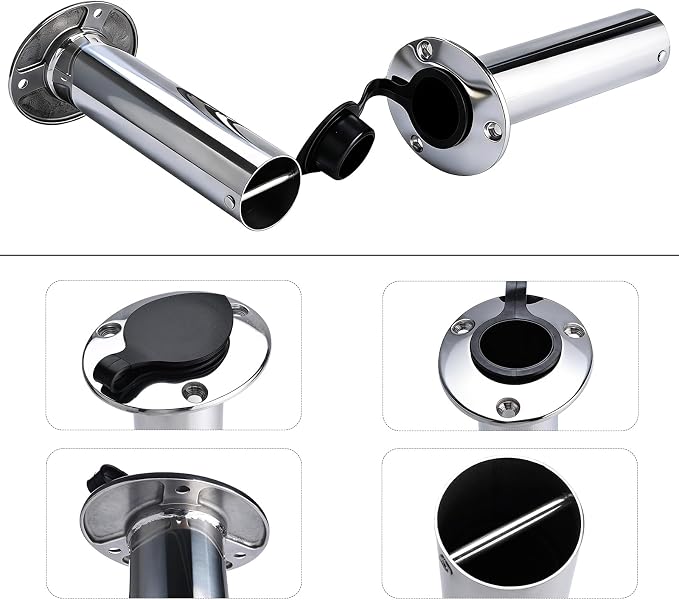 NovelBee 4 Pack Fishing Rod Holders with Rubber Cap and Mounting Screws,90 Degree Stainless Steel Flush Mount Rod Holder for Fishing Boat