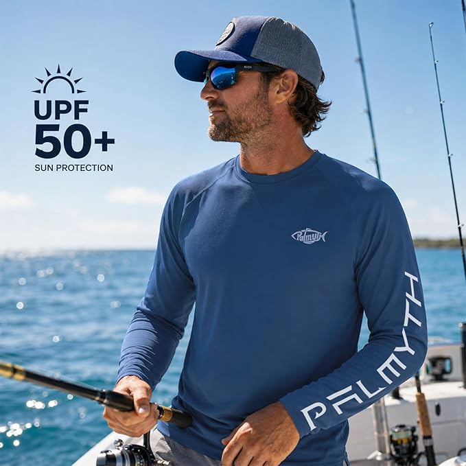 Palmyth Fishing Shirts for Men Long Sleeve UPF 50+ T Shirt Sun Protection | Quick Dry, Sun Protection, Myth-Cool Fabric, Fish Print, Moisture Wicking, Stretchy, Breathable, Fishing,Boating,Outdoor Wear