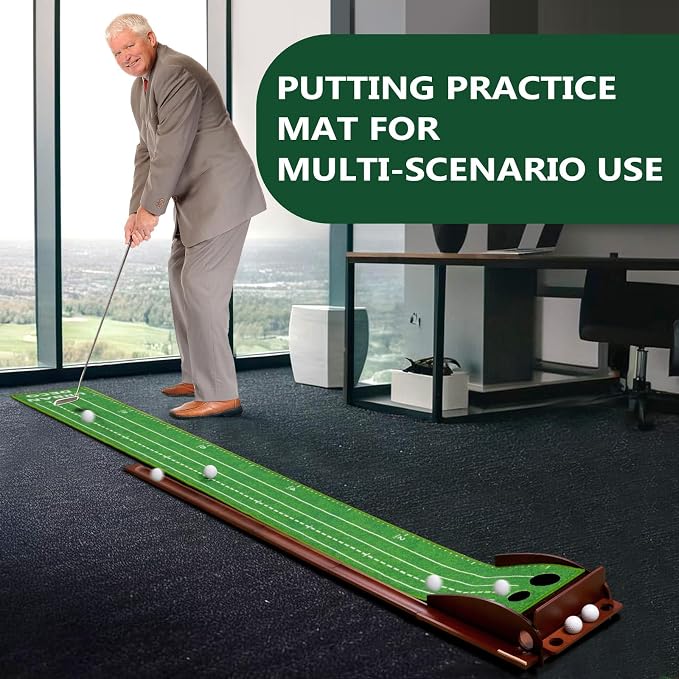Urban Deco Putting Green Indoor, Golf Putting Mat Putting Matt with Auto Ball Return Training for Indoor and Outdoor Practice, Mini Golf Game for Home Office Backyard, Golfer Man Gift