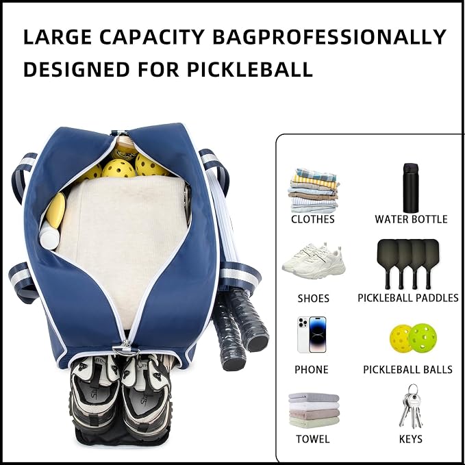 ROYALFAIR Pickleball Tote Bag for Women Men Large Capacity with Paddle Cover Pocket Internal Shoe Pocket and Adjustable Shoulder strap