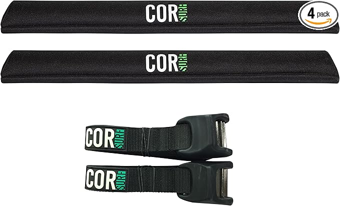 Aero Roof Rack Pads and Premium Scratch Resistant Silicone Buckle Tie Down Straps for Surf, SUP, Kayak and Canoe (28" Large) by COR Surf