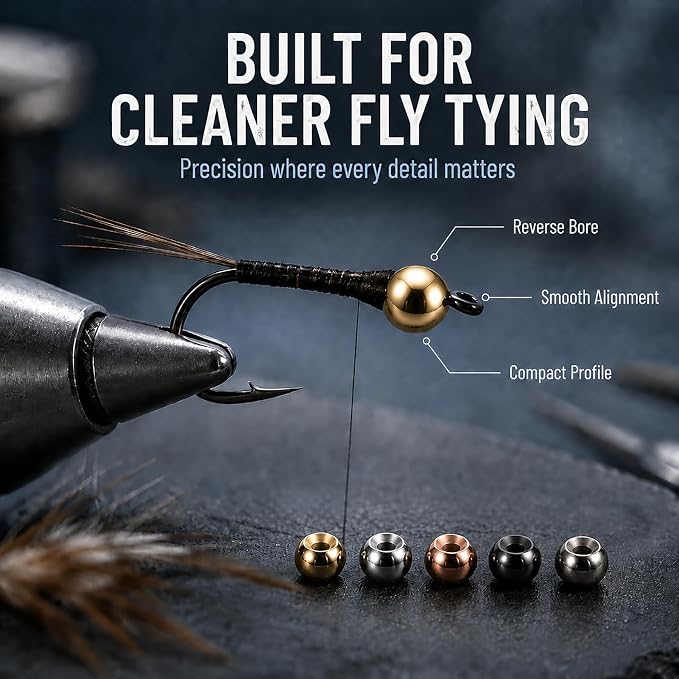 Tungsten Beads for Fly Tying - 50PCS Tungsten Cyclops Beads for Bass Fishing, 5 Colors 13 Sizes (1.5mm–6.4mm) Fly Tying Materials for Jig Flies, Trout Patterns and DIY Lure Making