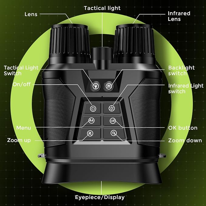 4K Night Vision Binoculars–8X Zoom, 40MP Photos, 5000mAh Battery, 13° FOV, 3” Display, 800M Range, 3 IR Levels, 128GB Storage – Gift Set with Compass & Pouch for Camping and Wildlife.