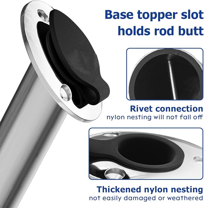 Fishing Rod Holder 2 Pack, 316 Stainless Steel 15/30/90 Degree Rod Holders for Fishing Boat, Flush Mount with Cap, Heavy Duty