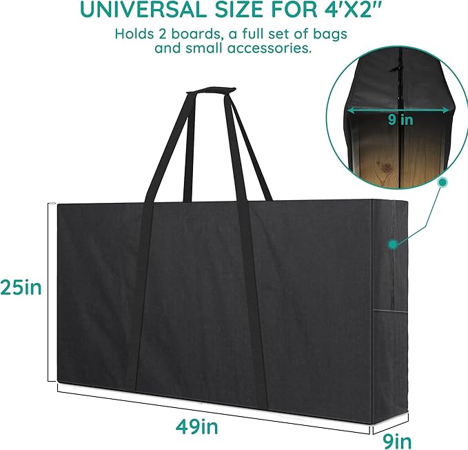 ZKOO Cornhole Carrying Case Fits 4' x 2' Regulation Size Board, Heavy-Duty 600D Cornhole Boards Bag with Extra Pockets for Cornhole Outdoor Games