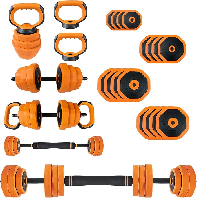 Garvee 4-In-1 Adjustable Dumbbell Set (44/66/88LB) - Convertible to Barbell, Kettlebell & Push Up Stands, Home Gym Equipment for Men & Women, Space Saving Weights with PVC Coating