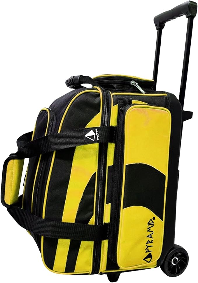 Pyramid Deluxe Double Roller 2 Ball Bowling Bag with Large Separate Shoe Compartment (Up To 2 Pairs Of Shoes) and Accessory Pockets, Sturdy Square Handle - Extends to 40" - Pro Options Available