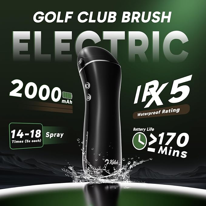 KELOB Golf Swing & Clean Bundle: Alignment Sticks Holder with Angle Adjustable Metal Base + Electric Rotating Brush with 2000mAh Battery & 100ml Water Tank – Practice Plane Trainer & Groove Cleaner fo