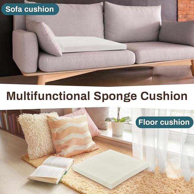 Frienda 2 Pack 2" x 17" x 17"Upholstery High Density Foam Cushion Replacement Square Cut to Size Foam Couch for Chair Couches Padding Shipping Packing DIY Cosplay Projects(White)