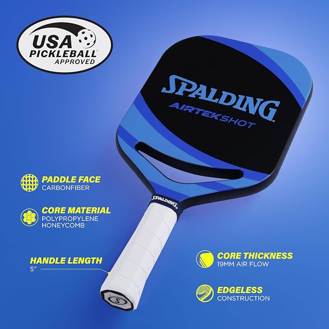 Spalding - Airtek Shot Pickleball Paddle, Airflow Carbon Fiber Face, Lightweight High-Performance Paddle for Power and Control, Durable Comfort Grip, Professional Pickleball Racket
