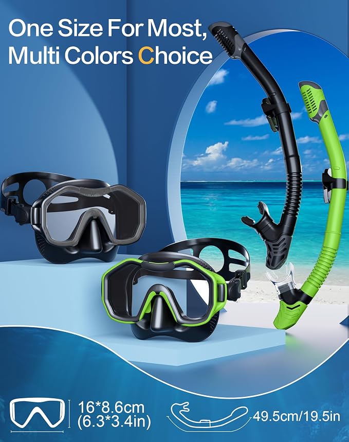 Snorkeling Gear for Adults Kids, Dry-Top Snorkel Set, 180°Panoramic Wide View Diving Mask Breathing Freely Snorkel Mask for Snorkeling Scuba Diving Swimming Travel