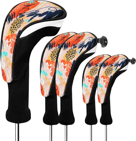 FINGER TEN Golf Club Head Covers Woods Driver Fairway Hybrid 3/4/5 Set, Headcovers Men 1 3 5 7 X Interchangeable Number Tag, Fit All Wood Clubs