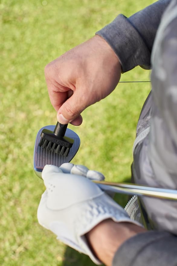 Mini Golf Brush with Clear Retractable Carabiner Keychain Clip and Black Kevlar Cord - Durable Non-Scratch Nylon Bristles Golf Club Cleaner Tool