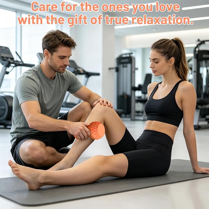 Vibrating Peanut Massage Ball, 3 Gear Heating, 5 Modes Deep Tissue Massager, Rechargeable Myofascial Release Roller for Muscle Pain Relief, Fitness, Yoga(Orange)