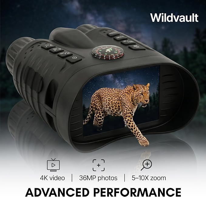 4K Night Vision Goggles for Adults, Night Vision Binoculars with 10X Optical Zoom 3-Inch HD Screen, for Hunting Wildlife Observation Security, Auto-Focus, Infrared, Waterproof.