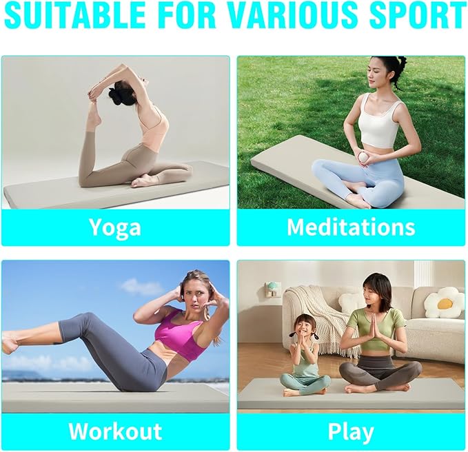 2 Inch Thick Yoga Mat, 72''x24'x2" extra-thick exercise mat. Fitness mat,Foldable Extra Thick Exercise Mat PU Leather,Gymnastics Mat withPilates, Stretching.