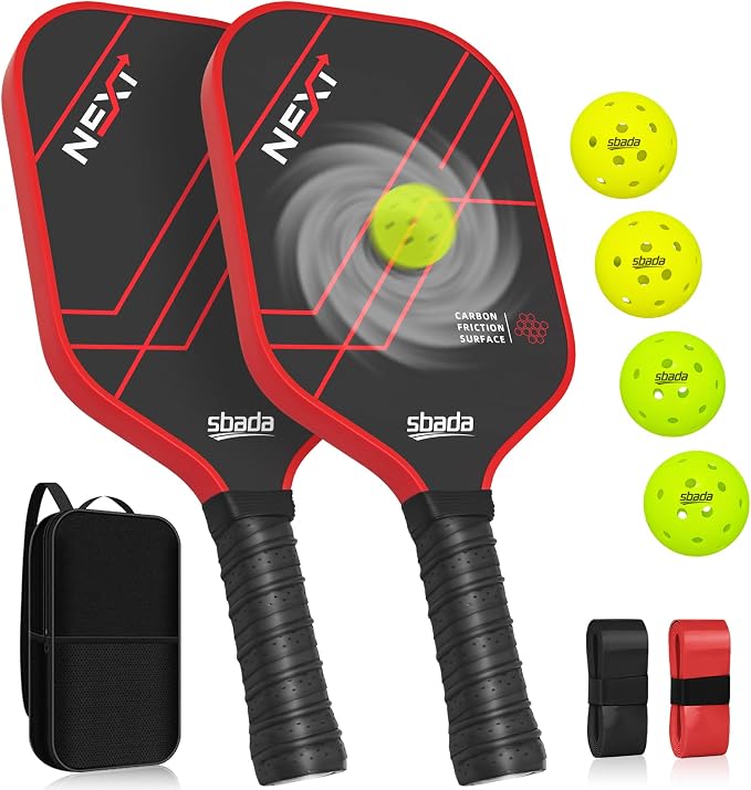 Pickleball Paddles Set of 2 - Graphite Carbon Fiber Pickleball Set with 16mm, Lightweight T700 Pickle Ball Rackets 2 Pack with 4 Outdoor Balls and 1 Bag