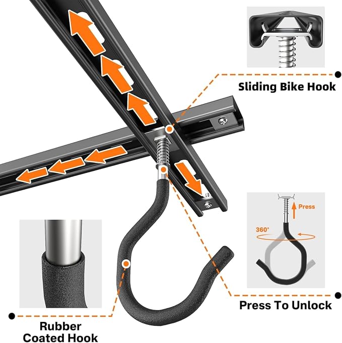 TORACK Ceiling Bike Rack for Garage, Ceiling-Mounted Bicycle Storage Hooks for 3 Bikes (Horizontal) or 6 Bikes (Vertical), Adjustable Overhead Bicycle Hooks for Mountain, Road Bike