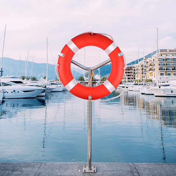 Life Ring 23"/28" Boat Safety Throw Buoy with Reflective Tape & Grab Lines - Orange Life Rings for Boats,Includes Water Floating Saving Rope