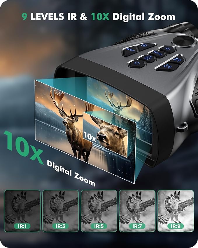 Night Vision Goggles, 4K Night Vision Binoculars, 4" HD Screen Binoculars, 10X Digital NightVision for Adults, 4000mAh Battery Gray, 9 Gear Infrared with 32GB TF Card