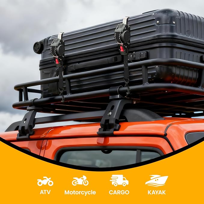 Retractable Ratchet Straps (4-Pack) - 1'' x 11.5' (1,800lb Break Strength) - Heavy Duty Auto Self Retracting Tie Down Straps for Truck, Cargo Trailer, Motorcycle, Rad & More - Black