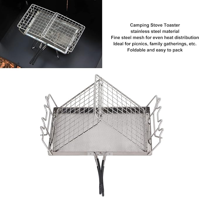 Camping Stove Toaster, Stainless Steel Portable Foldable Stable Structure Gas Toaster for Outdoor Stovetop Camping
