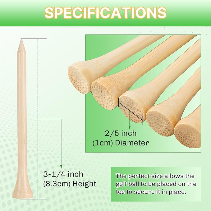 Bamboo Golf Tees 1000/500/250 PCS 2-3/4 & 3-1/4 inch Length | Bamboo Golf Tees, 7X Stronger Than Wood Golf Tees, Reduce Friction & Side Spin