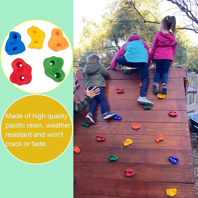 KAKO Rock Climbing Holds, Rock Wall Climbing Holds Kids, Climbing Wall Grips, Rock Climbing Wall for Kids Outside, Rock Climbing Holds for Kids with Mounting Hardware (25 Pcs)
