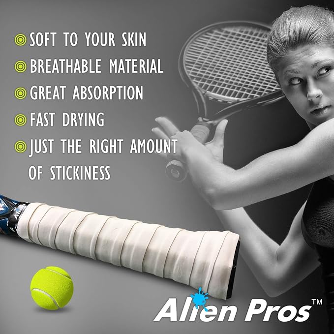 ALIEN PROS Tennis Racket Grip Tape - Precut and Dry Feel Tennis Grip - Tennis Overgrip Grip Tape Tennis Racket - Wrap Your Racquet for High Performance