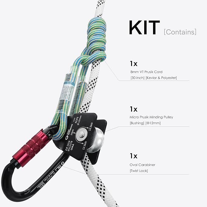 GM CLIMBING Micro Prusik Minding Pulley 25kN CE UIAA Certified 12mm Single Pulley Mobile Side Plates for Arborist Rigging Climbing Rescue