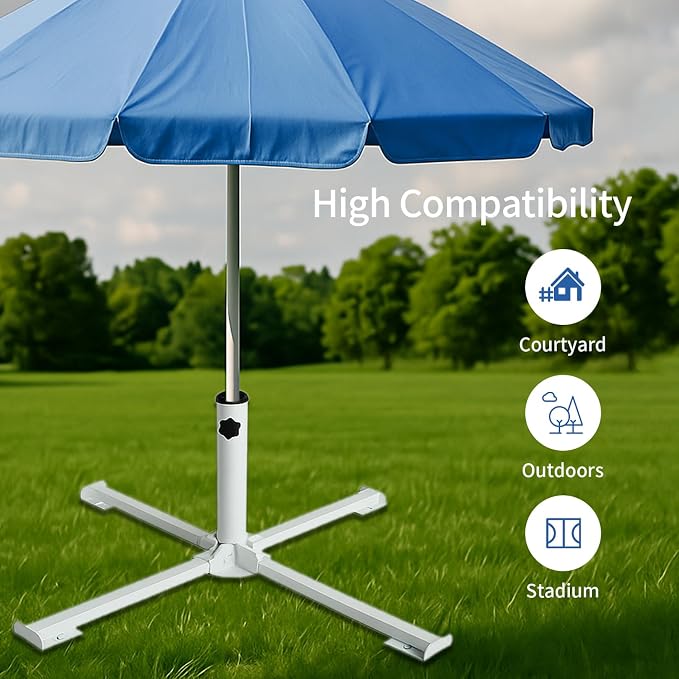 AMMSUN Foldable Portable Beach Umbrella Stand-Portable Patio Umbrella Base Holder,Outdoor Sunshade Anchor,with Weight Bag,Rust Free Tempered Iron Umbrella Stand for Courtyard,Garden,Beach,Grass