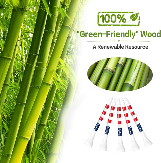 Stylish USA Flag Golf Tees Wood 1 1/2" 2 1/8" 2 3/4" 3 1/4" Value 500/1000 Pack, Durable Long Short Tees with Stripes for Consistent Height