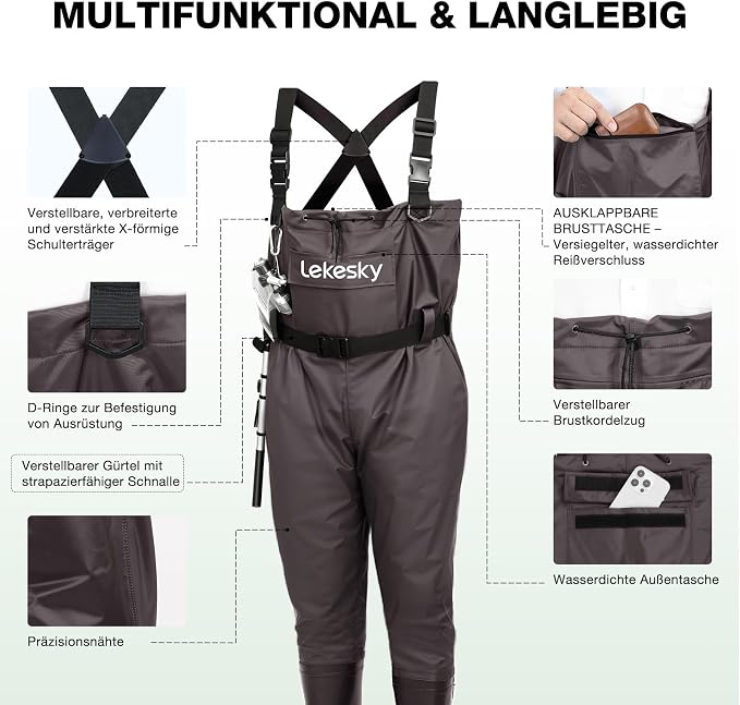 Lekesky Fly Fishing Chest Waders with Boots for Men Women, US Sizes 5–14,2-Ply Nylon/Pvc Waterproof Waders