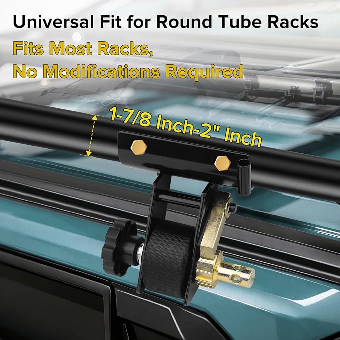 2 Pack Retractable Ladder Rack Ratchet Straps, 2" Round Tube Mount Tie Downs, 1.5" x 7.5' Heavy Duty 500 lbs Load Capacity with Double J-Hooks, Bolt-On Cargo Buckle for Truck & Van Roof Racks