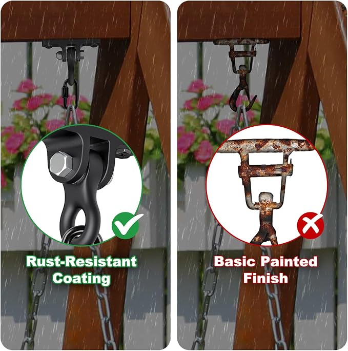 SELEWARE Heavy Duty Black Swing Hangers, 2400LB Capacity One-Piece Cast Iron Porch Swing Hangers Kit with Screws for Wooden Sets Porch Patio Playground Yoga Hammock Chair Indoor & Outdoor Use, 2 Pack