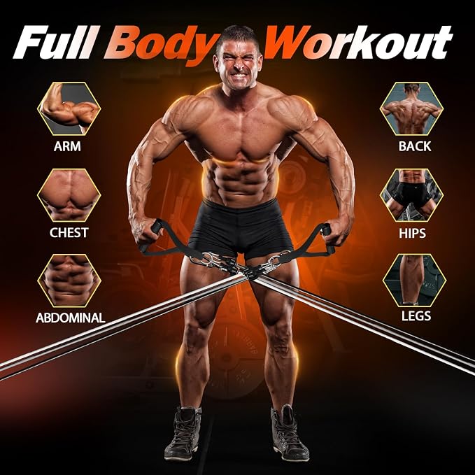 WHATAFIT Resistance Bands, Exercise Bands, Workout Bands with Handles, Door Anchor and Ankle Straps, 5 Resistance Levels Fitness Bands for Strength Training, Physical Therapy, and Home Gym Equipment