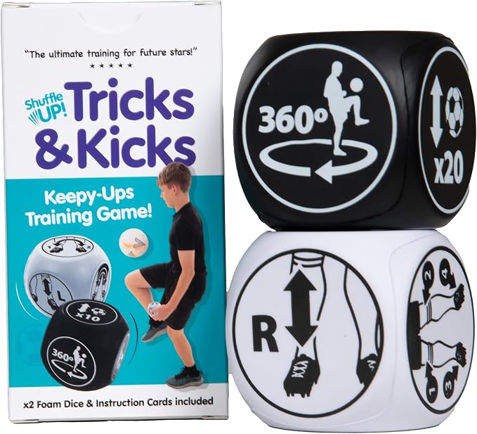 Shuffle Up Tricks & Kicks Dice Soccer Game - Soccer Gadgets, Trainer, Fun Training Equipment for Kids, Gifts for Boys and Girls Ages 7-12, Indoor Outdoor Family Games, 2 Kick Ups Football Dice
