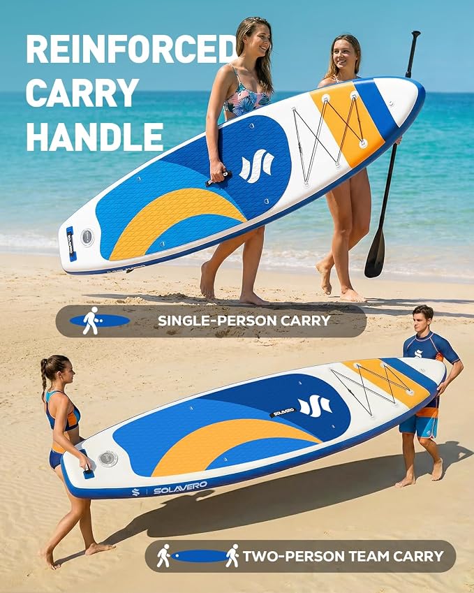 SOLAVERO Stand Up Paddle Board, 11‘ Inflatable SUP Supports 500LB - Wide Stable Board with Non-Slip EVA Deck for Adults & Youth of All Skill Levels