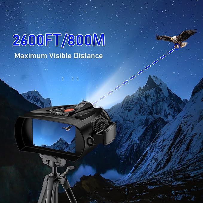 4K Night Vision Goggles with 4" Large Screen, 48MP Infrared Binoculars for Total Darkness, 10x Zoom & 2600ft Range, 5000mAh Rechargeable Battery, 32GB Card, Ideal for Hunting, Camping & Home Security