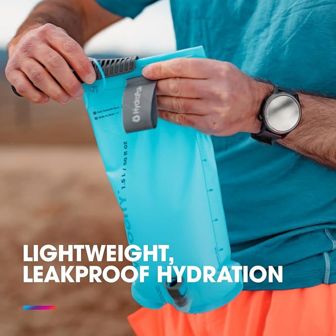 HydraPak Velocity Hydration Reservoir (1.5L, 2L, 3L), Ultralight Water Bladder, Self-Sealing Bite Valve, Leak Proof, Reversible, Dishwasher Safe