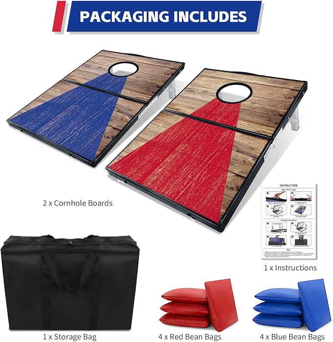 Portable Cornhole Board Set - Aluminum, Foldable 24x12in or 36x24in with Bean Bags | for Adults, Indoor/Outdoor, Travel, Beach & Camping