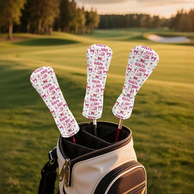 Rnyleeg Golf Club Head Covers for Women Driver Head Cover Leather Fairway Wood Headcover Hybrid Headcovers for Golf Clubs