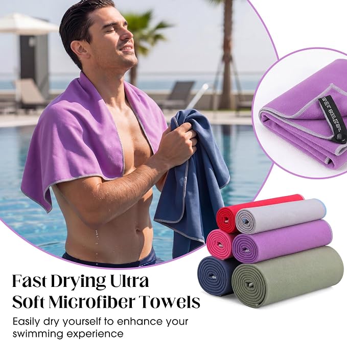 Batiyeer 6 Pcs Quick Dry Camping Towel Set 3 Sizes Microfiber Travel Towel with 2 Mesh Bags, Lightweight Ultra Absorbent Gym Beach Towels for Swimming, Hiking, Yoga, Backpacking, 6 Colors (Bright)