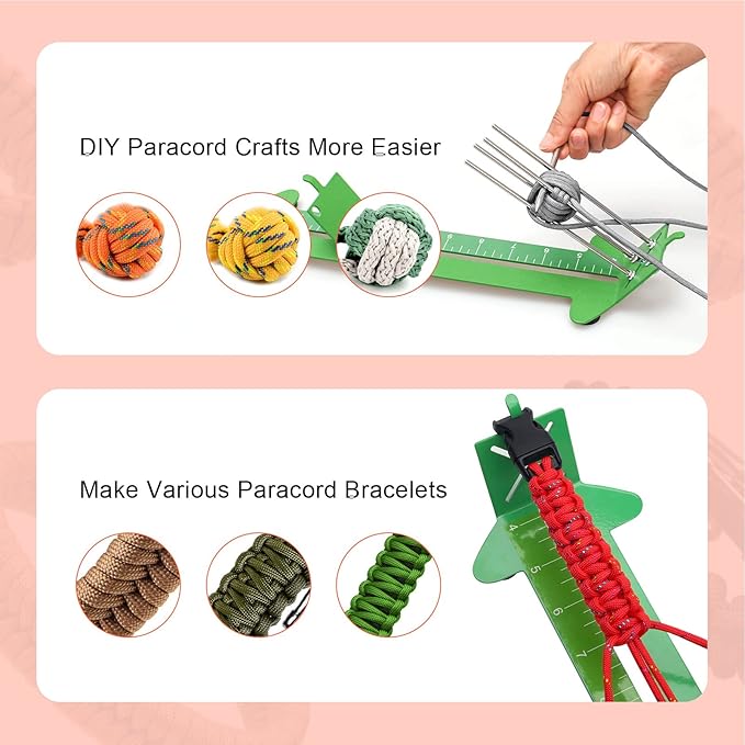 Catcan 2 in 1 Paracord Bracelet Jig, Paracord Bracelet Making Kit, Adjustable Length DIY Craft Monkey Fist Jig Tools 4" to 13" with Free Cord and Buckles