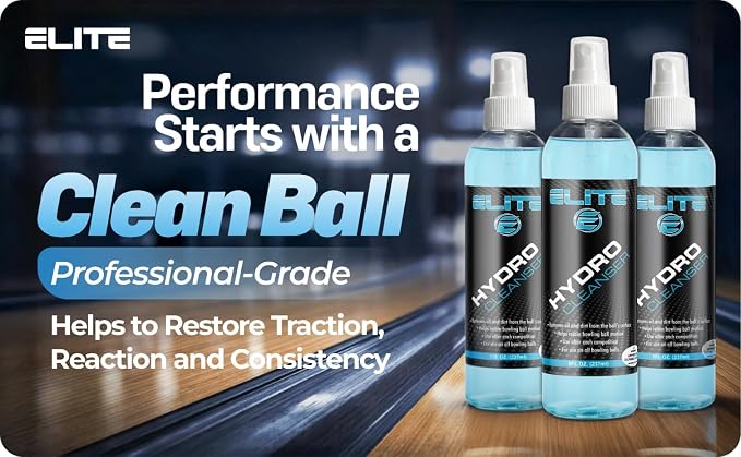 ELITE Hydro Cleanser Bowling Ball Spray Cleaner Kit- 8oz Bottles- 2 Pack - USBC Approved to Remove Oil, Belt Marks, Dirt - Restores tackiness and prolongs The lifespan of Ball